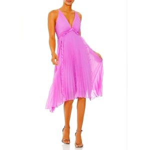 HALSTON Asymmetric Ruffle-Trimmed Plissé-Georgette Dress - Bubblegum